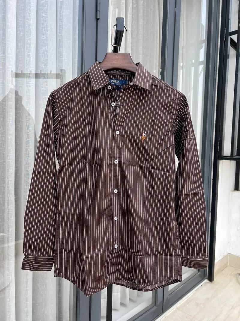 Brown white vartical stripe Shirt view 2