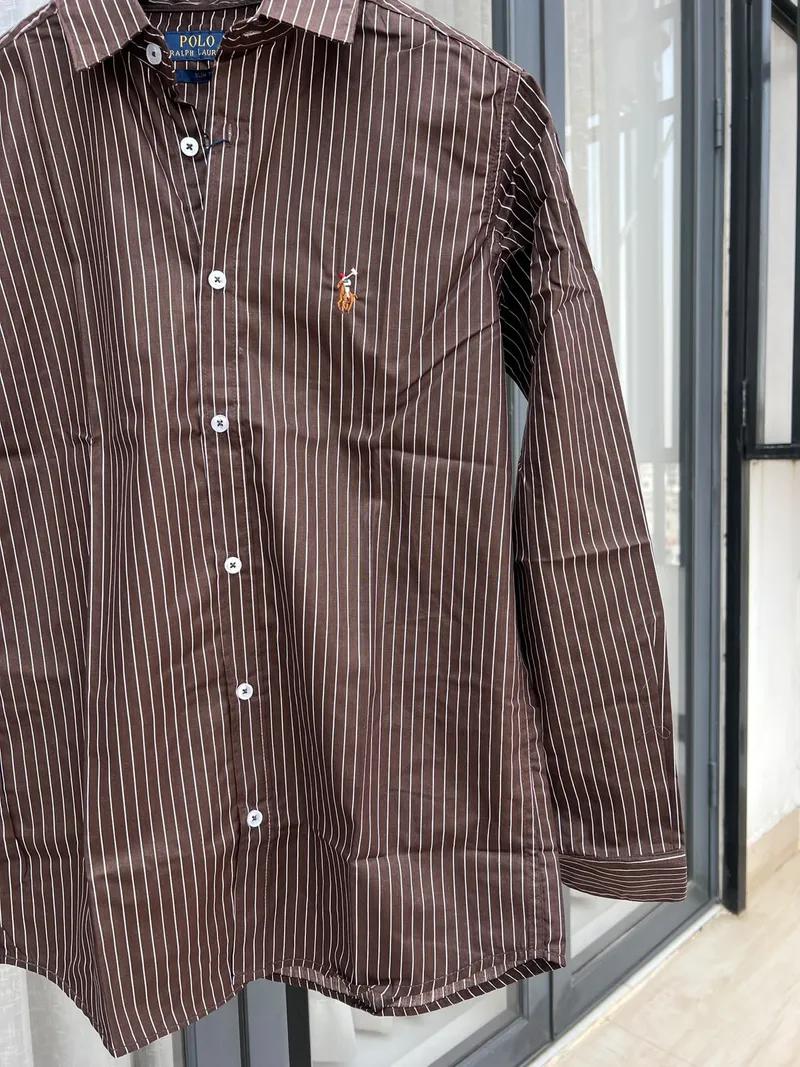 Brown white vartical stripe Shirt view 4