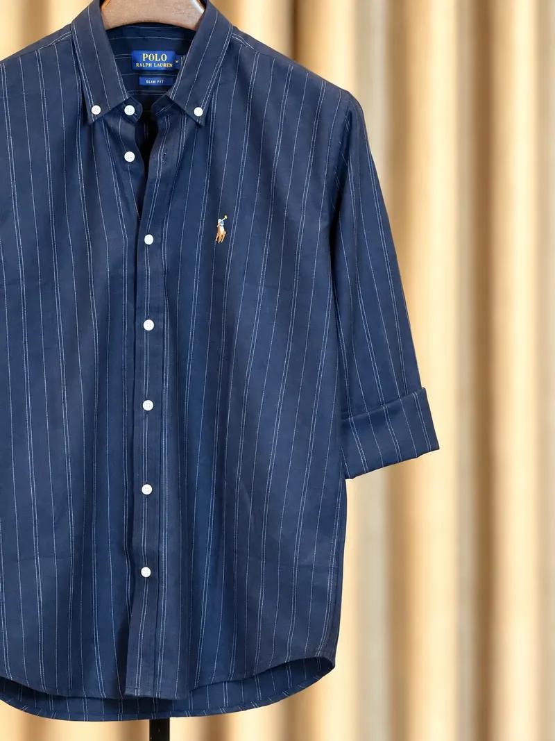 Deep Blue Double Vertical Stripe Shirt view 3