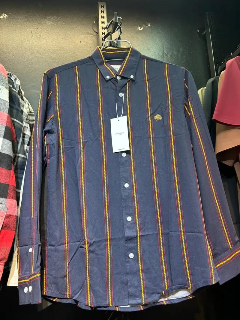 Springfield Navy Blue-Yellow Stripe Shirt
