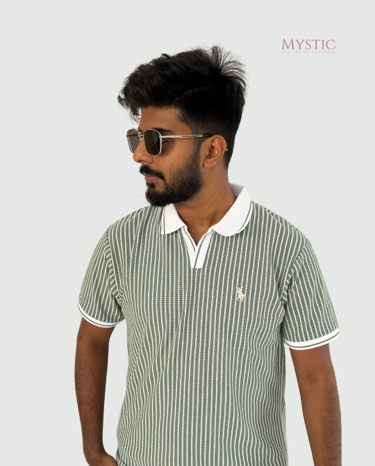 White Green Vertical Stripe Polo view 2