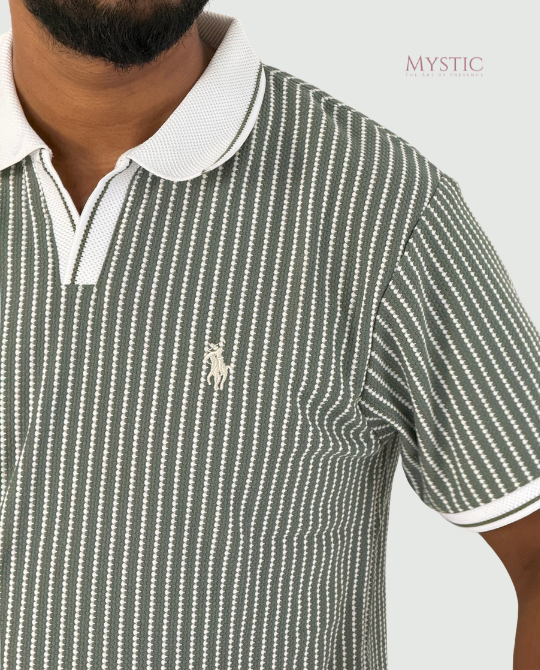 White Green Vertical Stripe Polo view 4