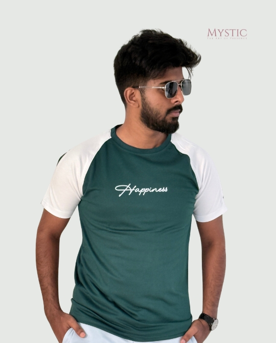 Green White T-shirt - Happiness view 2