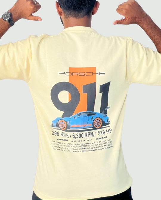 Light Yellow Drop Shoulder T-shirt - PORSCHE view 4