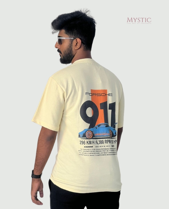 Light Yellow Drop Shoulder T-shirt - PORSCHE view 5